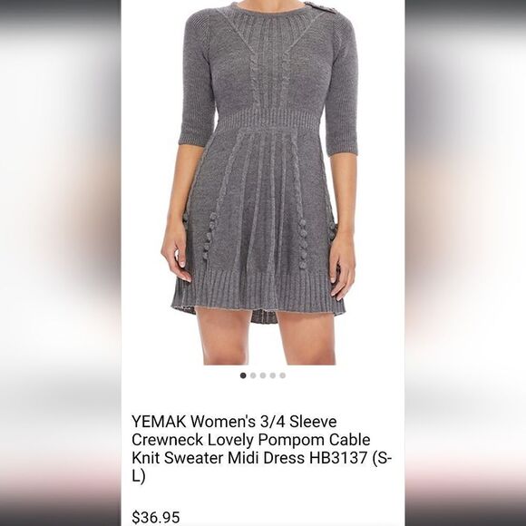 Mak Sweater Women's Size Small Long Gray Embroidered Knit Half Sleeve Dress - Picture 12 of 13